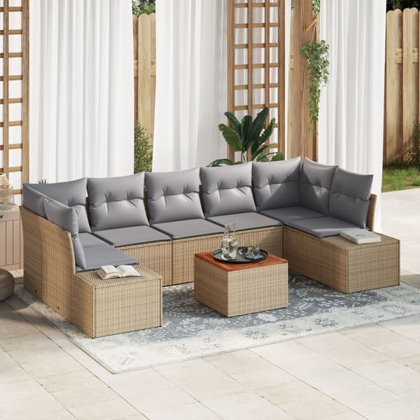 Trädgårdsoffset med kudde 8 pcs Beige konstrotting