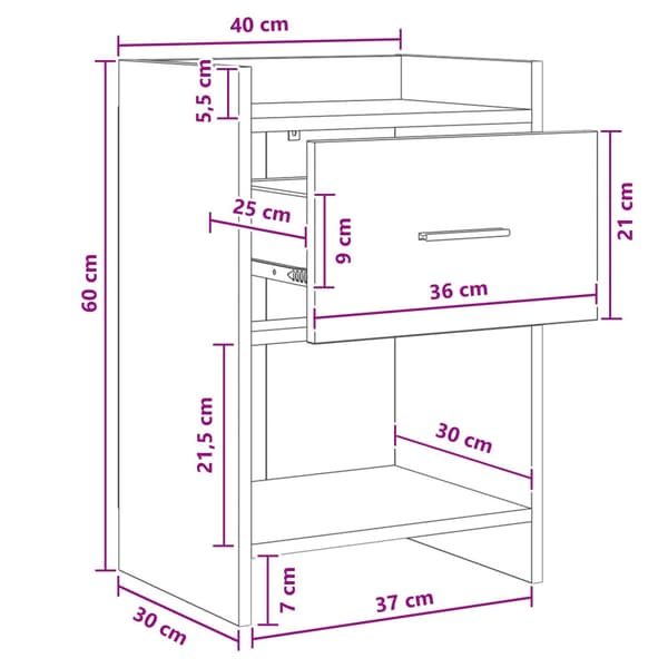 Sängbord Svart ek 40 x 36 x 60 cm Konstruerat trä