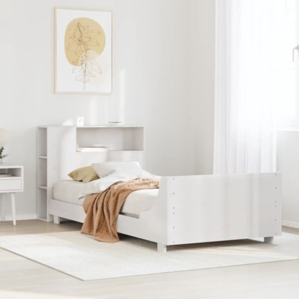 Sängram utan madrass vit 75x190 cm massiv furu