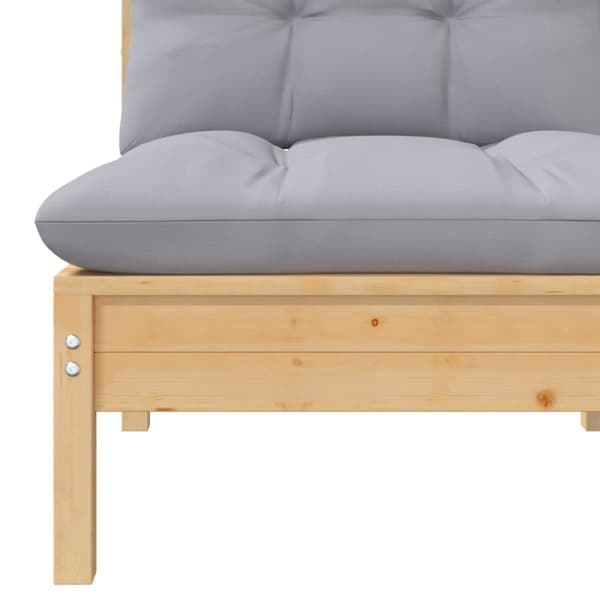 Loungegrupp med grå dynor 7 delar massiv furu