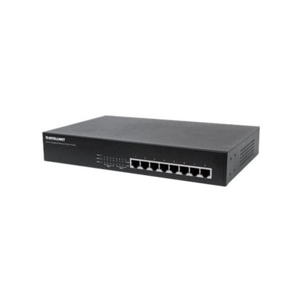 Intellinet 8-Port Gigabit Ethernet PoE+ Switch, 8 x PoE ports, IEEE 802.3at/af Power-over-Ethernet (PoE+/PoE), Endspan, Desktop, Box - switch - 8 port Svart