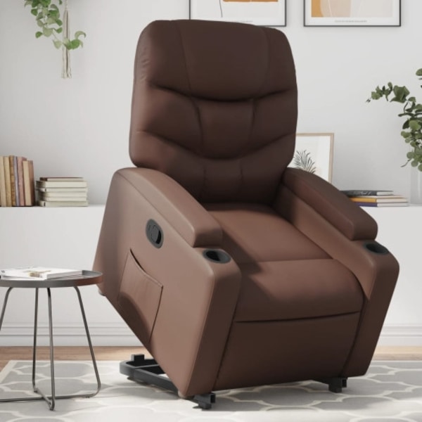 Reclinerfåtölj med uppresningshjälp brun konstläder