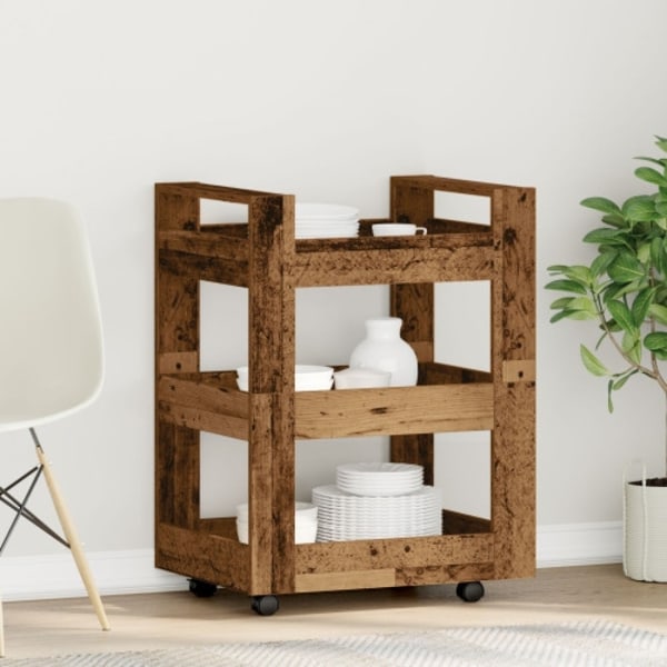 Köksvagn återvunnet trä 60x45x80 cm Ikonstruerat trä