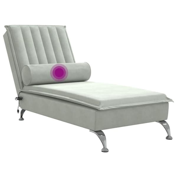 Massageschäslong med bolster ljusgrå sammet
