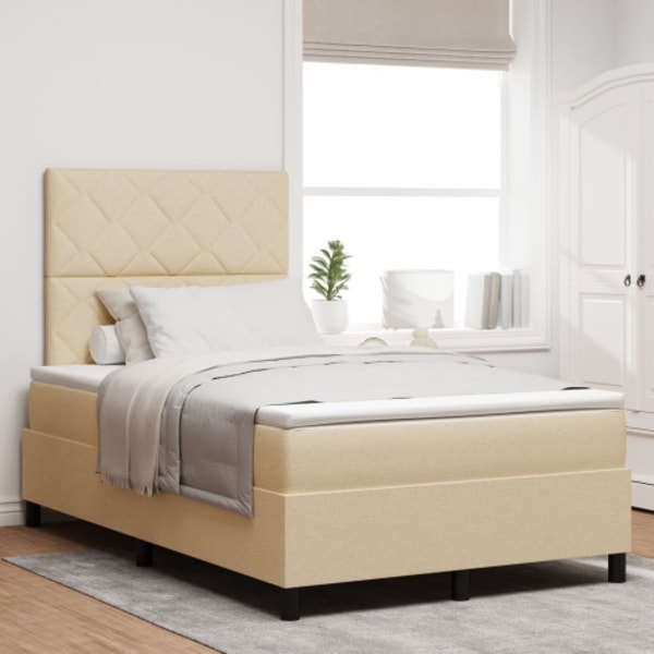Boxspring-säng med madrass krämfärgad 120x200 cm tyg