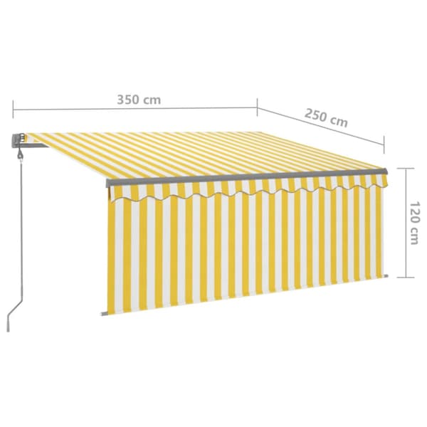 Automatisk markis m. vindsensor rullgardin LED 3,5x2,5m gul/vit