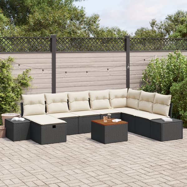Trädgårdsoffset 9 st Svart Poly rattan