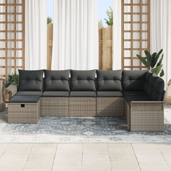 Trädgårdsoffset med kudde med lagring 8 pcs Grå Poly rattan