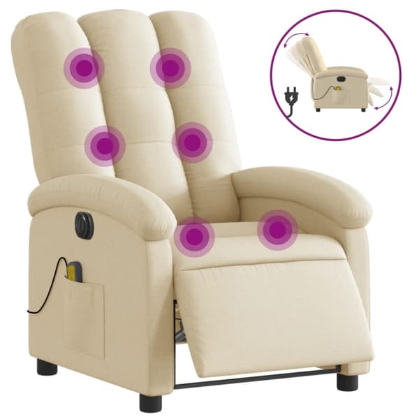 Elektrisk massagefåtölj gräddvit tyg