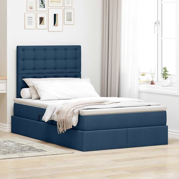 Förvaringssäng med madrass Blå 120 x 200 cm Polyester