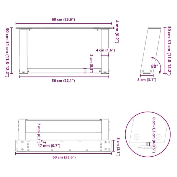 Soffbordsben U-formade 2 st antracit 60x(30-31) cm stål