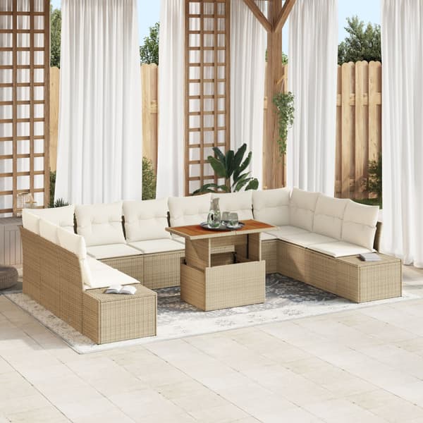 Trädgårdsoffset med lagring 11 pcs Beige Poly rattan