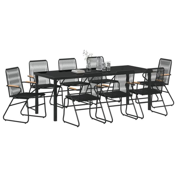 Trädgårdsmöbelset 9 pcs Svart Pulverlackerat stål