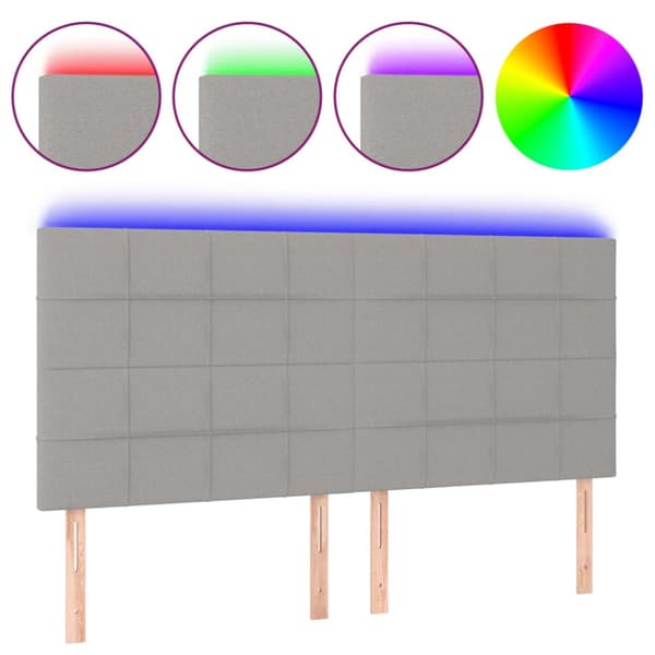 Sänggavel LED ljusgrå 160x5x118/128 cm tyg