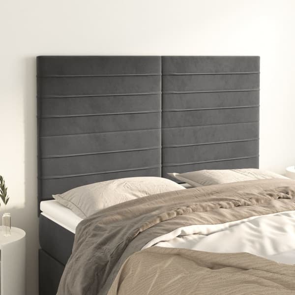 Sänggavel mörkgrå 144x5x118/128 cm sammet