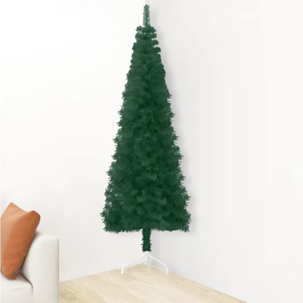 Smal halv plastgran med stativ grön 180 cm