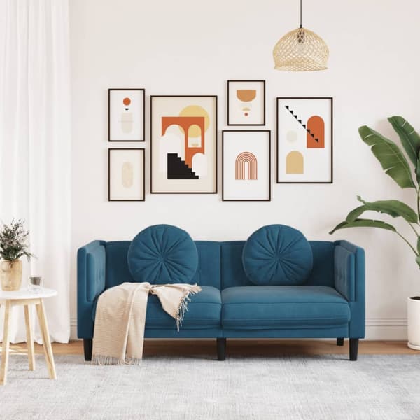 Soffa med kuddar 2-sits blå sammet