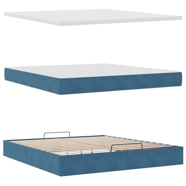 Ottoman sängram med madrasser mörkblå 180x200 cm sammet