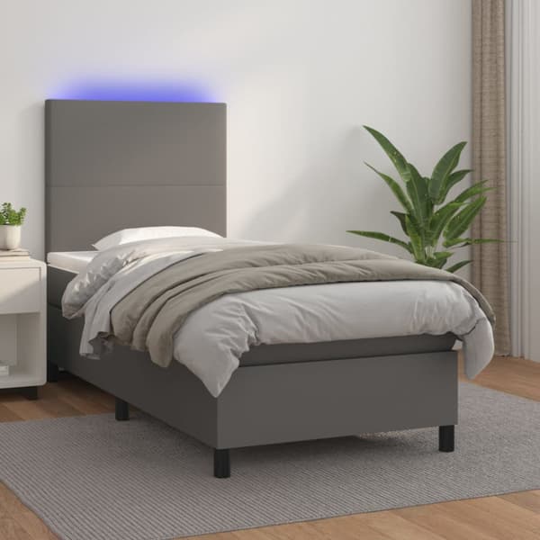 Ramsäng med madrass & LED grå 80x200 cm konstläder