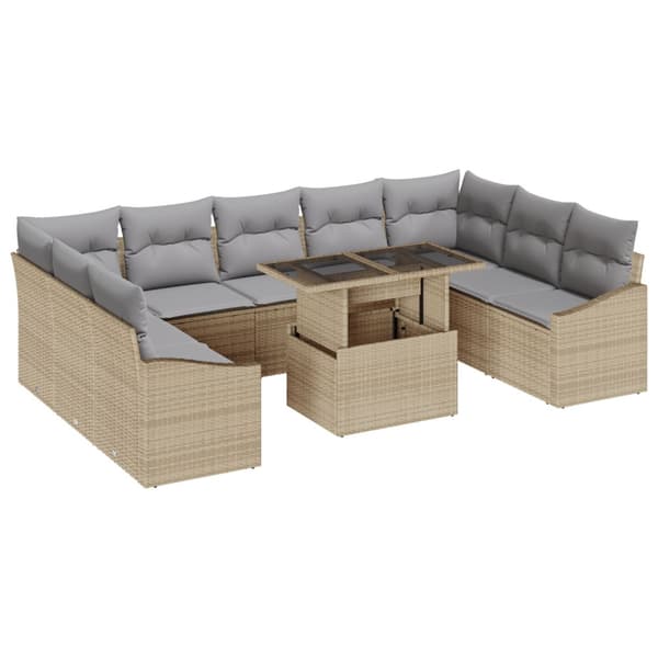 Trädgårdsoffset med kudde med lagring 10 pcs Beige och Ljusgrå