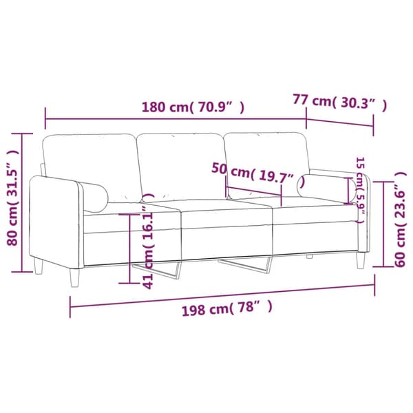 3-sitssoffa med prydnadskuddar svart 180 cm sammet