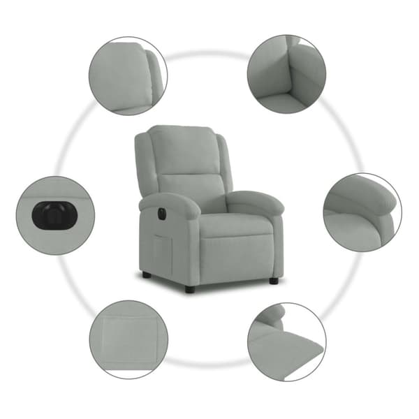 Elektrisk reclinerfåtölj ljusgrå sammet