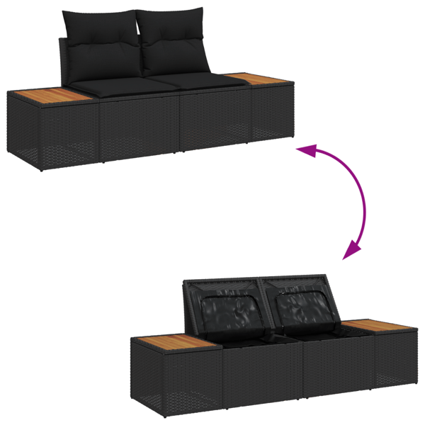 Trädgårdsoffset med lagring 10 pcs Svart Poly rattan