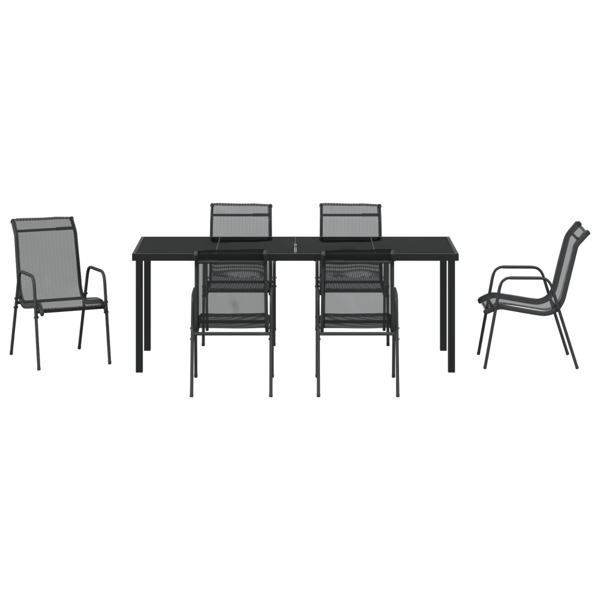 Trädgårdsmöbelset 7 pcs Svart Pulverlackerat stål