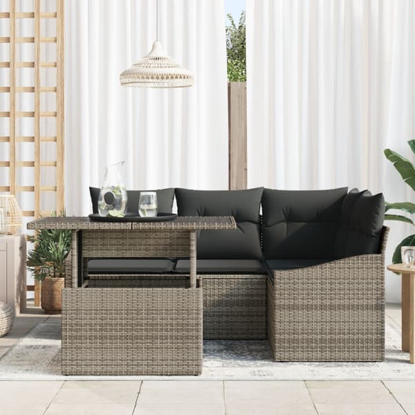 Trädgårdsoffset 5 pcs Grå konstrotting & Pulverlackerat stål