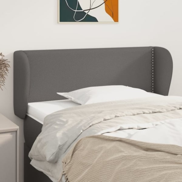 Sänggavel med kanter grå 93x23x78/88 cm konstläder