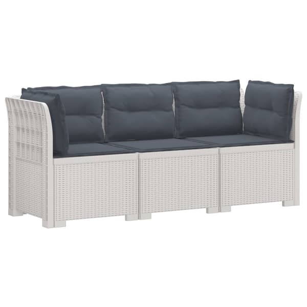 3-sits trädgårdsoffa med kuddar Rattan-look PP Vit