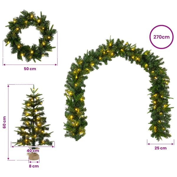 Mini-julgransset 60 cm 125 LED-lampor Varmvit PVC och PE Grön
