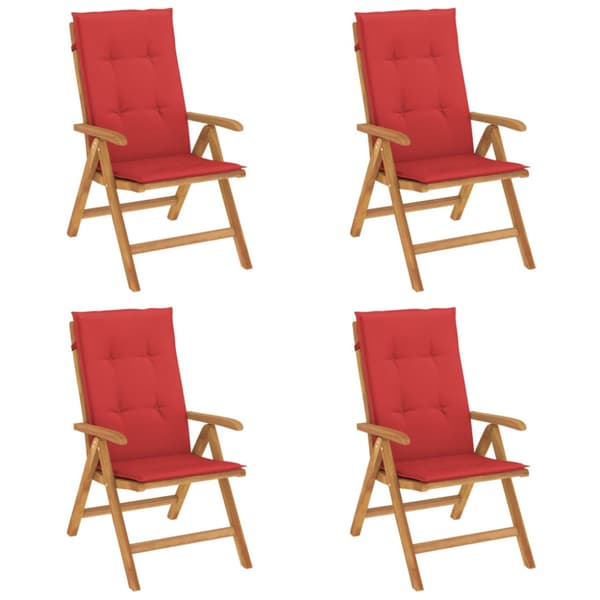 Fällbara fåtöljer med dynor, 4 st, massivt trä, teak
