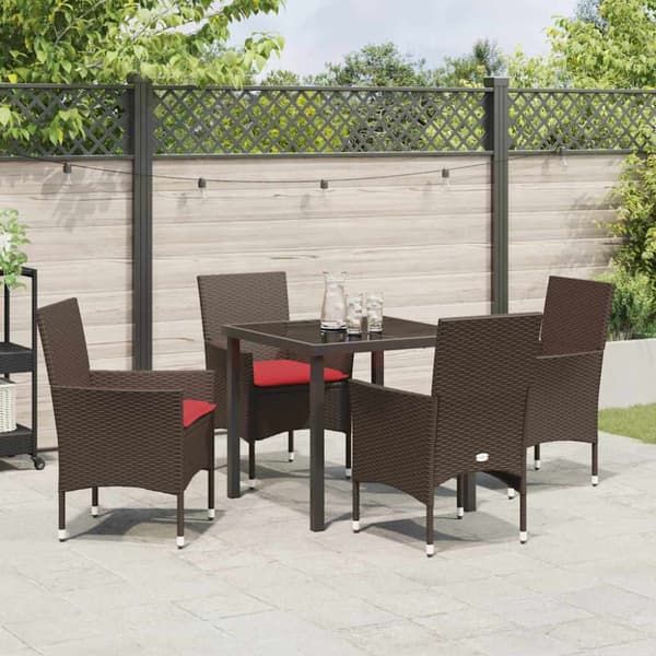 Bord- och stolset med kudde 5 pcs Brun PE Rattan