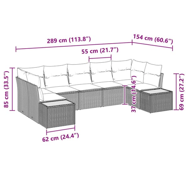 Trädgårdsoffset med kudde 7 pcs Beige konstrotting