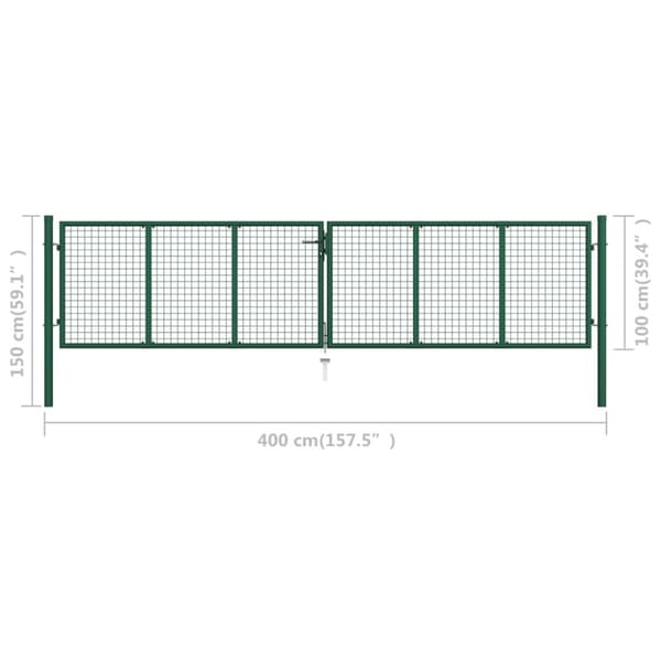 Trädgårdsgrind i stål 400x100 cm grön