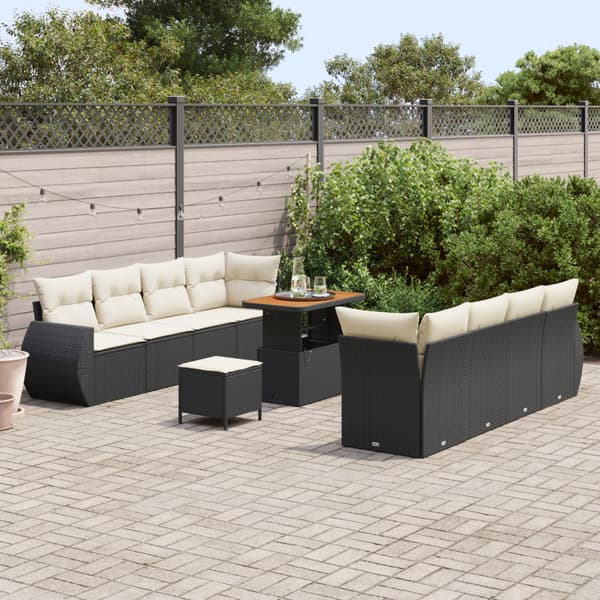 Trädgårdsoffset med lagring 11 pcs Svart Poly rattan