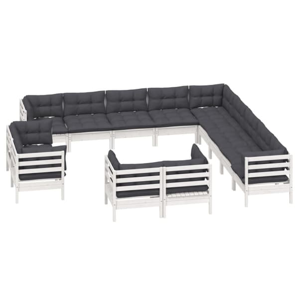 Loungegrupp med dynor 13 delar vit massiv furu