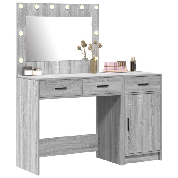 Smyckebord med spegelbelysning 2 pcs Grå Konstruerat trä