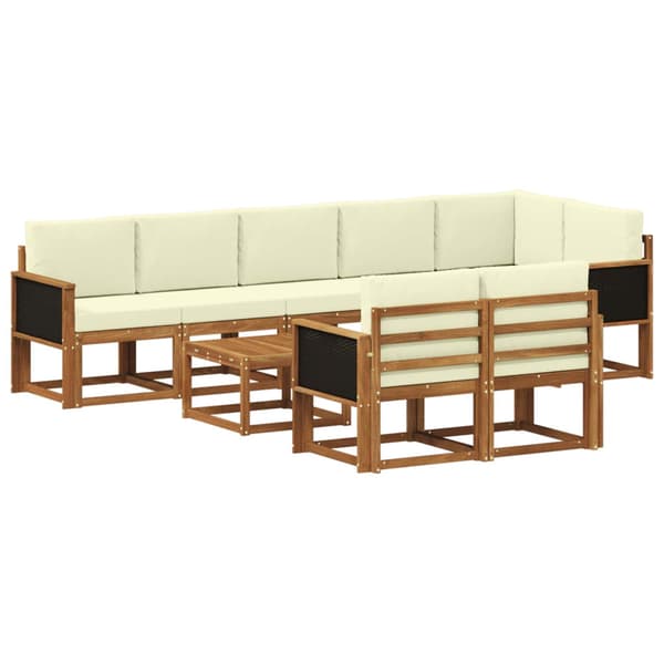 Utomhussoffset med kudde 9 pcs Naturlig och Grädde Polyester