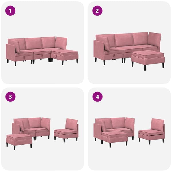 Möbelset för vardagsrummet med kudde 4 pcs Rosa Sammet