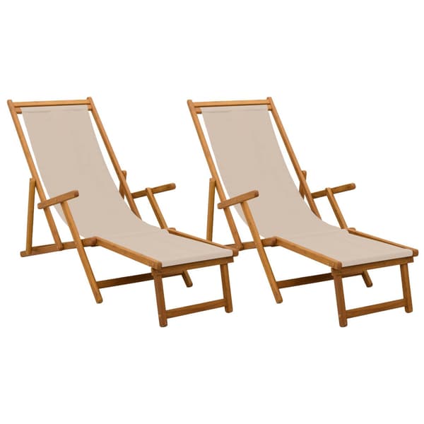 Hopfällbar solstol 2 st 3 Position Massiv Eukalyptus Trä Beige