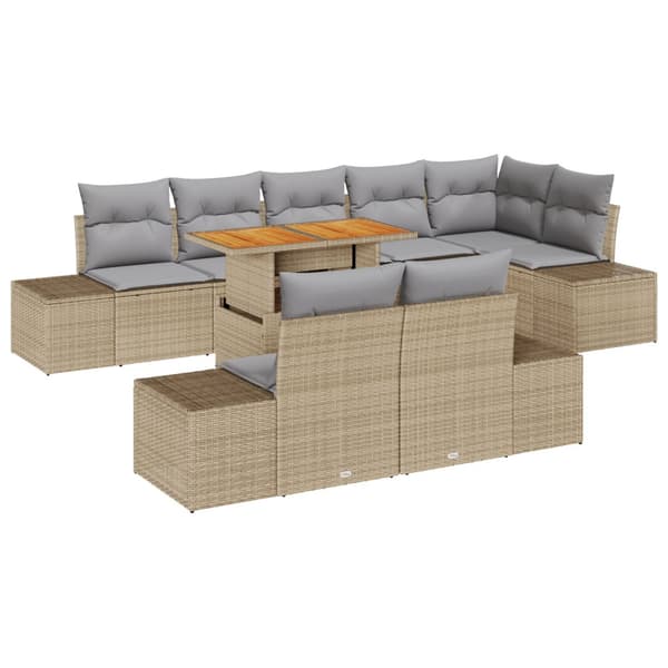 Trädgårdsoffset med lagring 9 pcs Beige Poly rattan