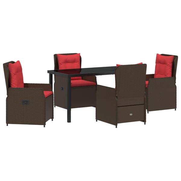 Trädgårdsmöbelset med kudde 5 pcs Brun Poly rattan