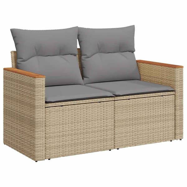 Trädgårdssoffset med dynor 6 delar beige konstrotting akaciaträ