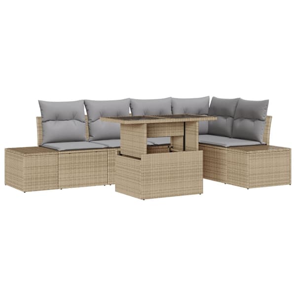 Trädgårdsoffset med kudde 6 pcs Beige Poly rattan