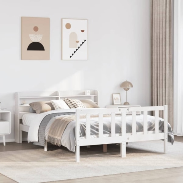 Sängram utan madrass vit 140x190 cm massiv furu