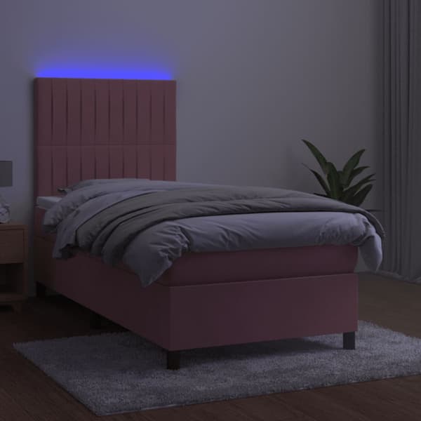 Ramsäng med madrass rosa & LED 80x200 cm sammet