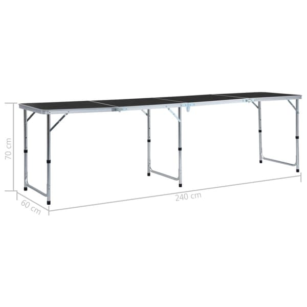 Hopfällbart campingbord grå aluminium 240x60 cm