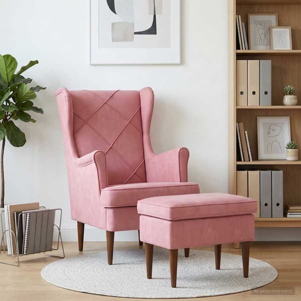 Fåtölj med fotpall 2 st Rosa Sammet